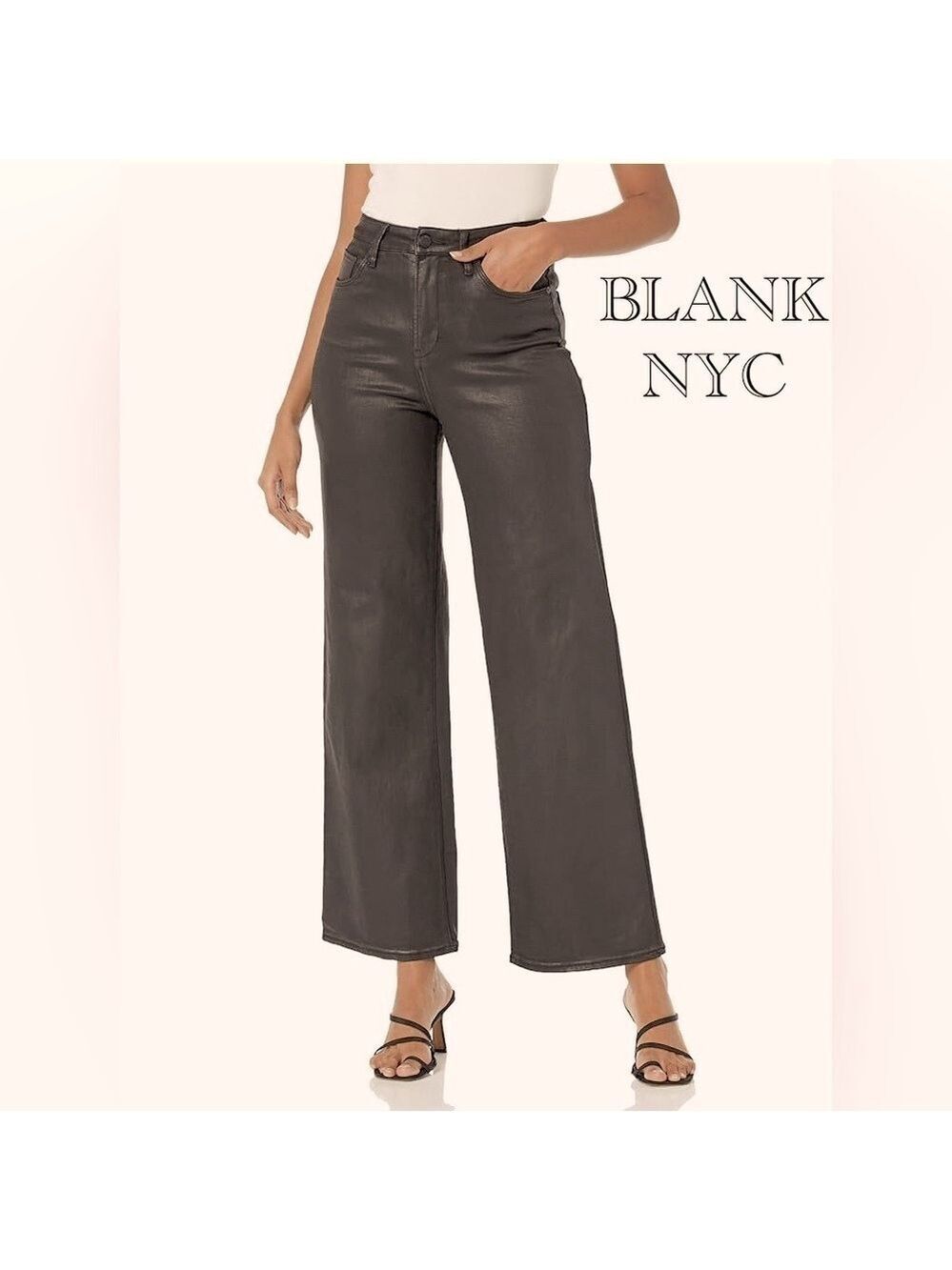 🔥NEW BLANKNYC Whimsigoth High Waist Faux Leather Wide Leg Pants Green size 25